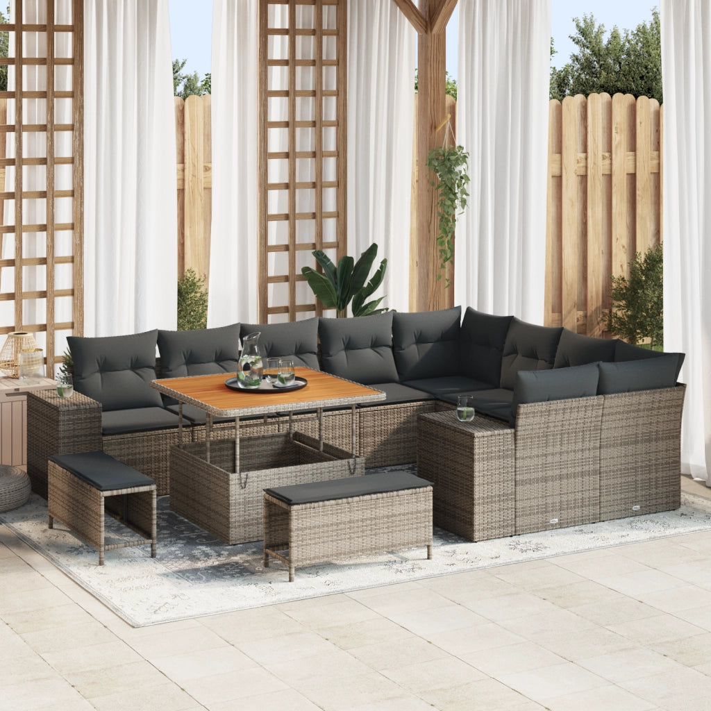Set di divani da giardino con cuscini grigi in polyrattan (12 pezzi)