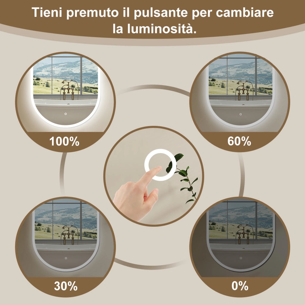 50 x 90 cm Specchio con illuminazione integrata bagno ciottolo. Touch. Pellicola Antideflagrante