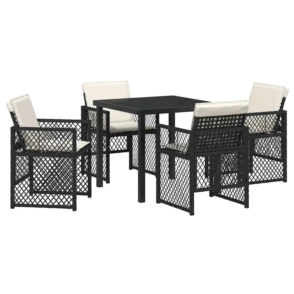 Set da Pranzo per Giardino 5 pcs Nero polyrattan