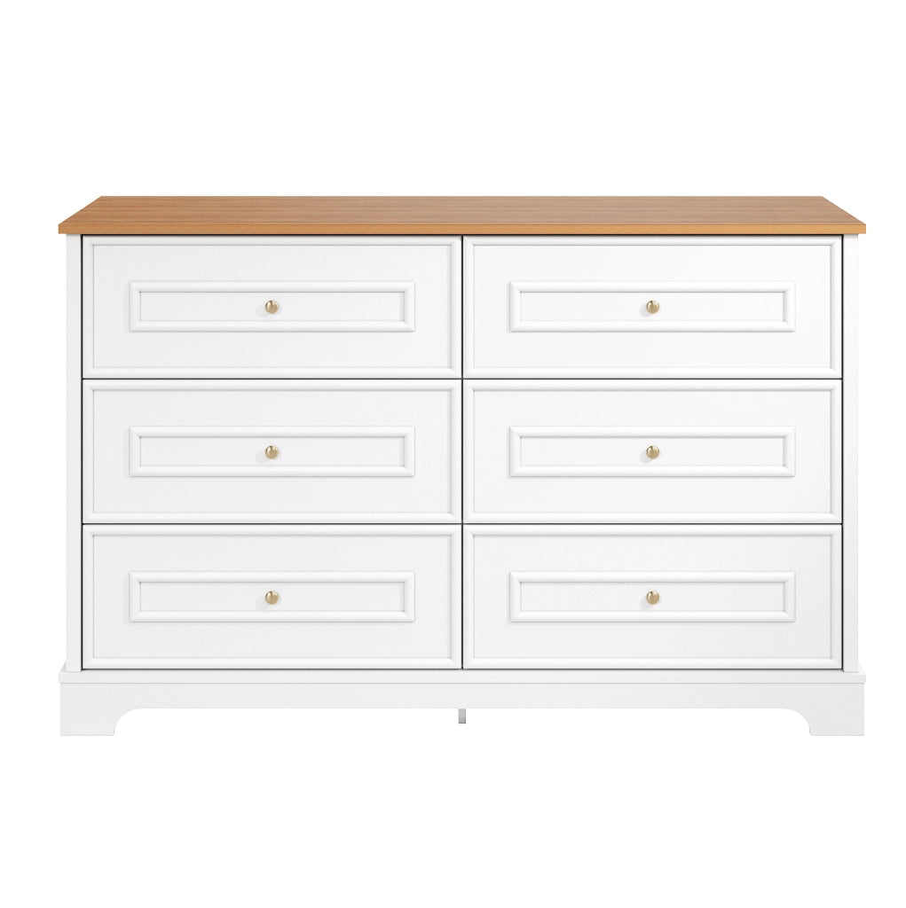 Credenza con 6 cassetti 120 x 40 x 76 cm in MDF e truciolare; bianca e naturale
