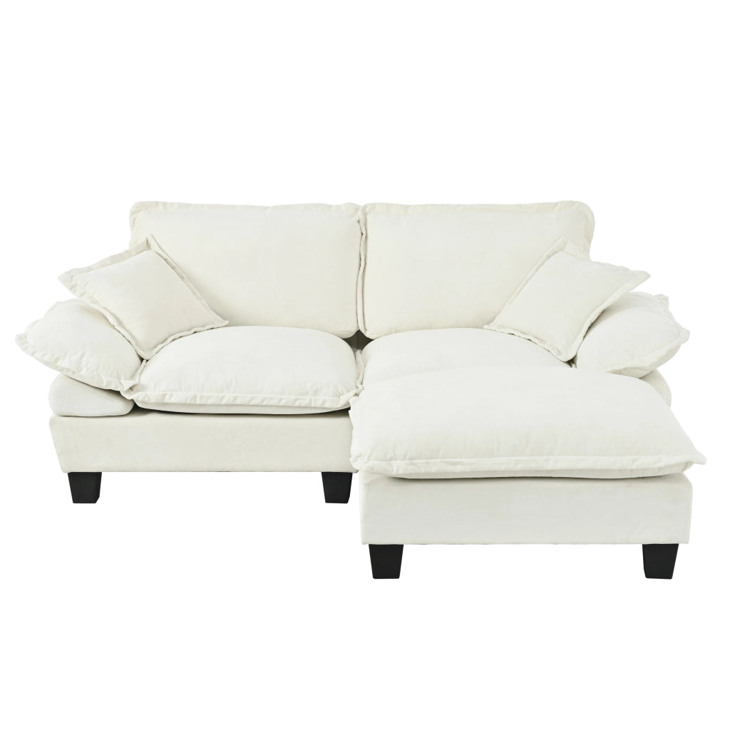 Divano angolare modulare cloud in chenille con pouf mobile e cuscini design ispirato a vela beige 194 × 151 × 90 cm