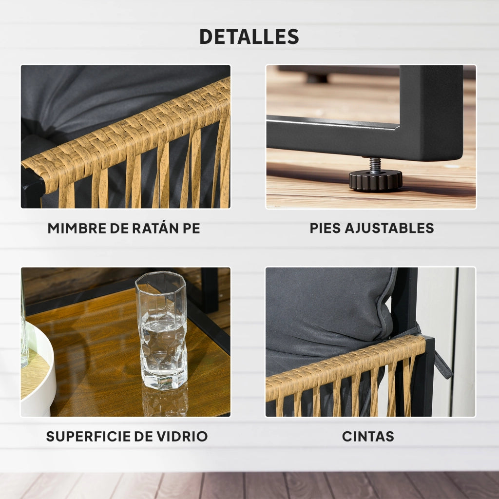 Set Giardino Esterno con Divano 2 Posti Sedie e Tavolino in Polyrattan Grigio ¨C zephmum ¨C Grigio