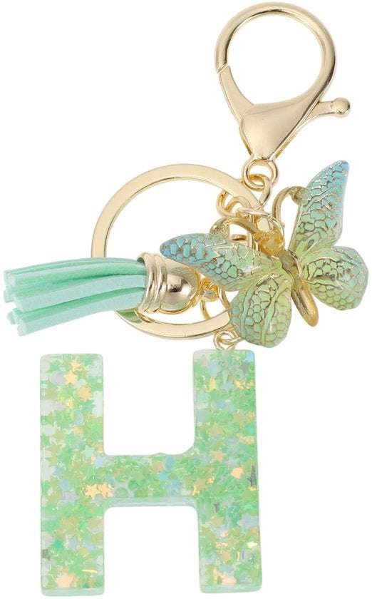 Sostituto di Chiave con Lettera H - Farfalla/Sostituto di Chiave - Regalo per Donne - Resina/Composizione - Lunghezza Totale 9,3 cm - Duraturo e Resistente ai Solletici - Anello di Chiave