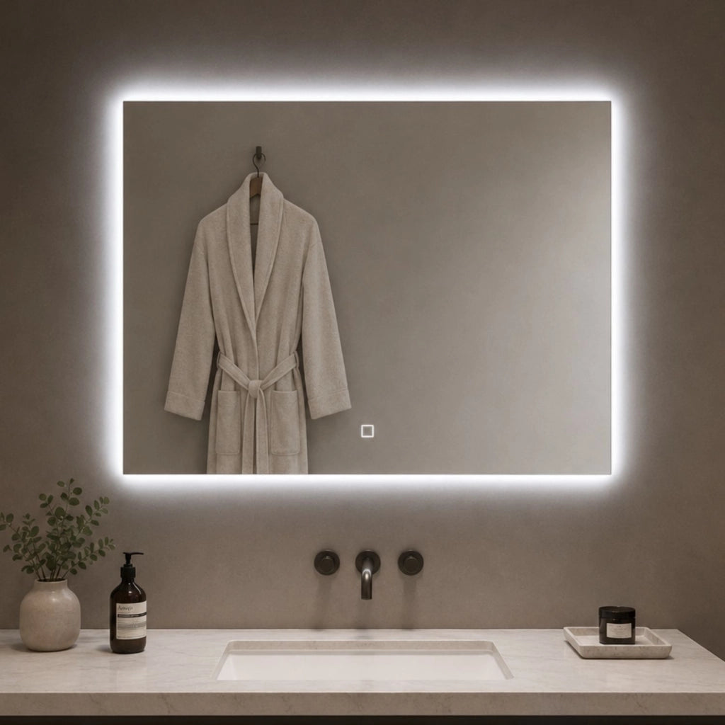 Specchio led rettangolare naxos elegante e funzionale per aree benessere *** misure 90x70 cm, confezione 1