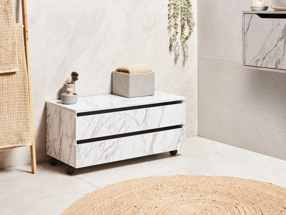 Mobile da bagno Bianco MDP Materiale sintetico Ruote Cassetti Stoccaggio Mobili da bagno