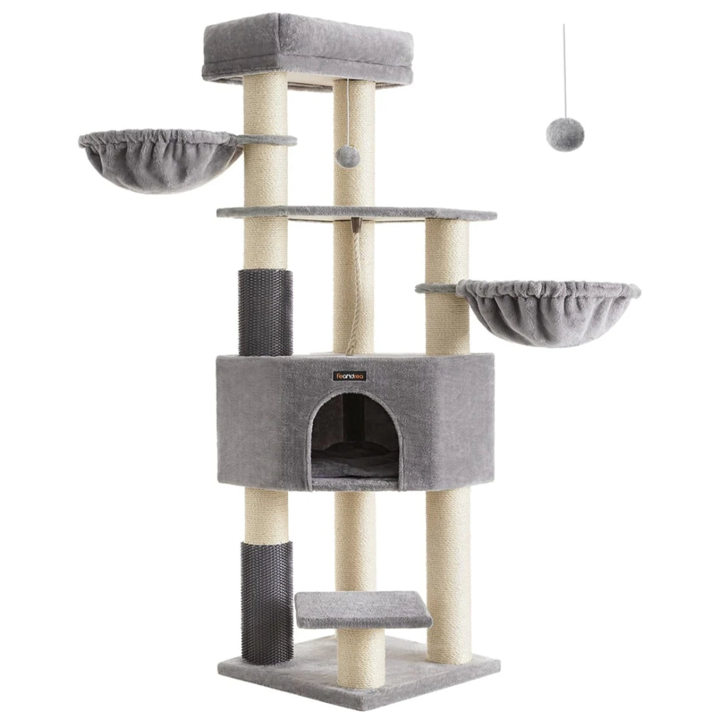 Tiragraffi grande e stabile con tappetino caldo pali autopulenti tiragraffi nascondiglio amache piattaforme corda in sisal 50 x 50 x 160 cm grigio tortora e nero 12_0003834