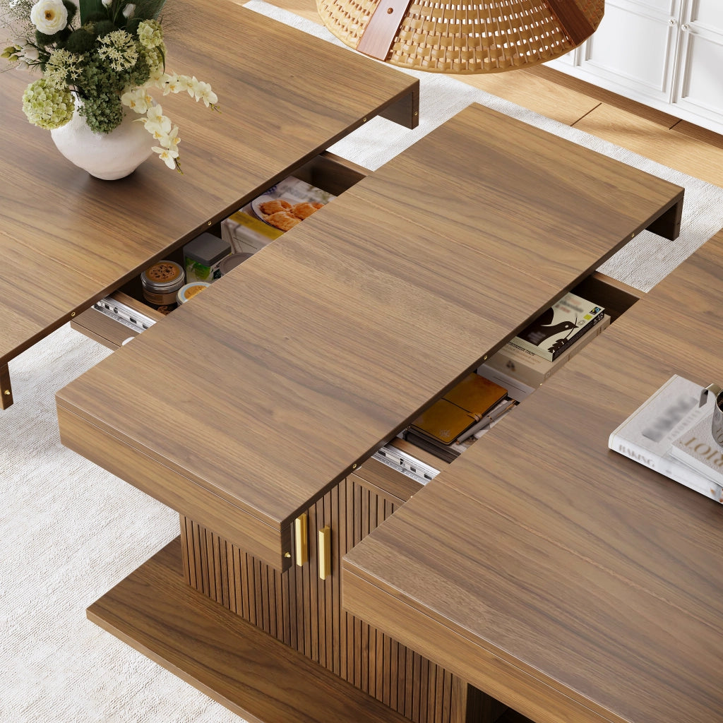 Tavolo da pranzo allungabile con vano contenitore; 1 ripiano - per sala da pranzo - in MDF e metallo - marrone