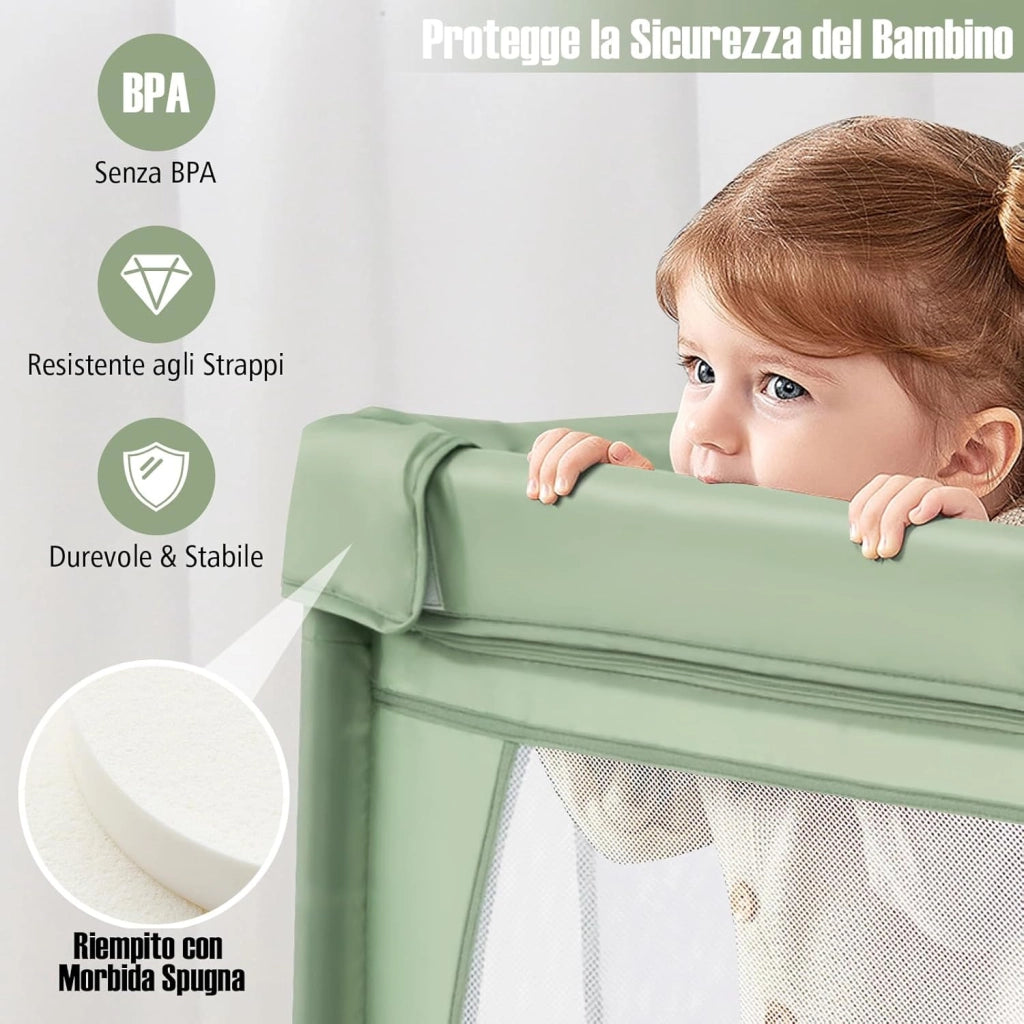 Recinto per Bambini, Box per Neonati con Rete Traspirante, Centro Attività con 50 Palline, Box Giochi per Bambini 0-3 Anni (Verde, 206 x 147 cm)