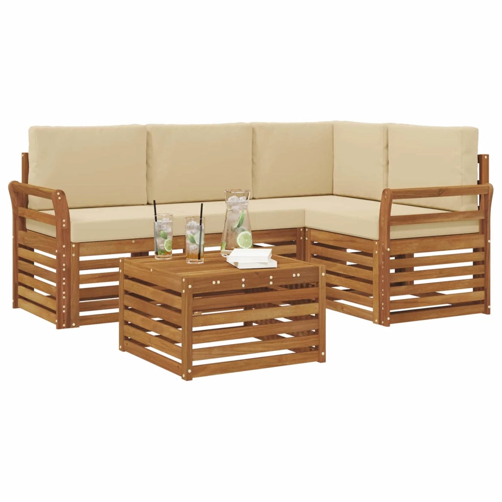Set di divani da esterno 5 pz Naturale e Beige Poliestere 3374773