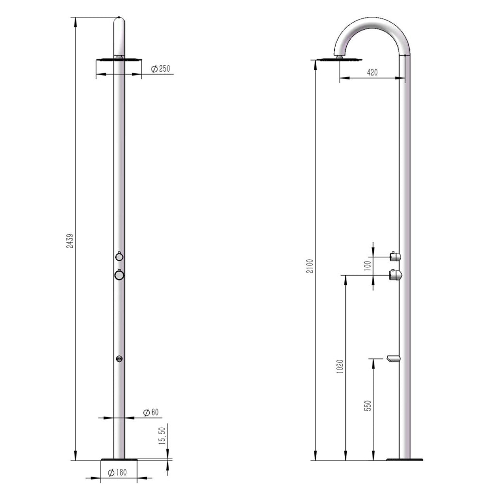 MPC Doccia da esterno per piscina inox acciaio inox 316L predisposizione acqua calda-fredda soffione anticalcare fissaggio C-BOX MX1007-INOX
