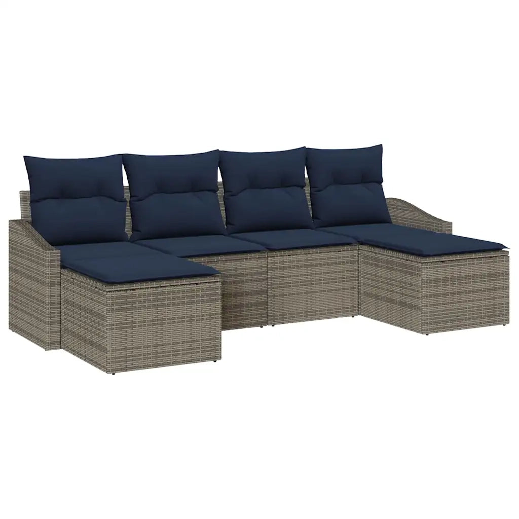 Set Divano da Giardino 6 pcs Grigio e Blu Navy polyrattan 3355504