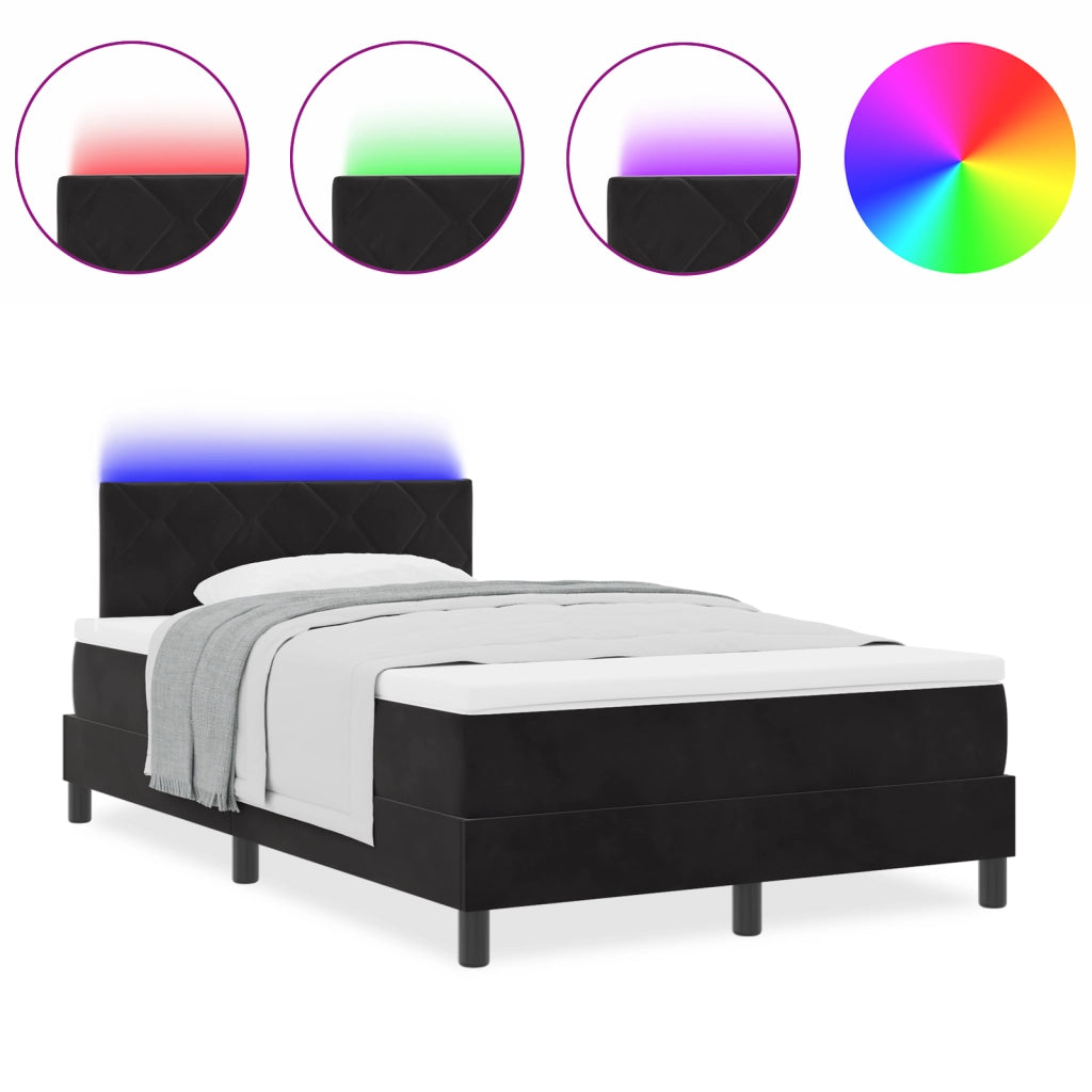 Letto Box Spring con Materasso e LED Nero 120x190 cm Velluto