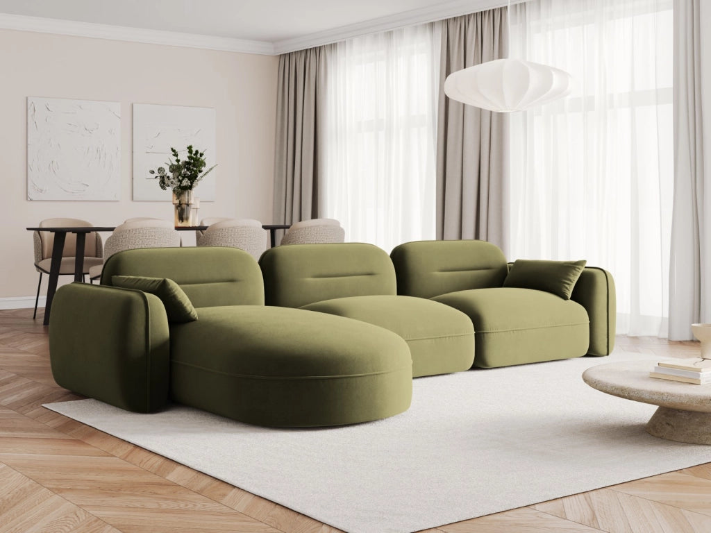 Cosmopolitan Design - Divano angolare modulare sinistro "Sydney" 4 posti in velluto verde chiaro 