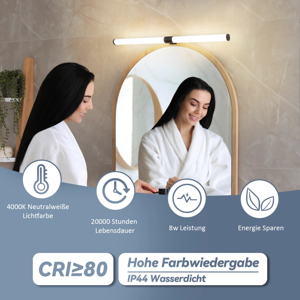 ZMH Lampada da Bagno LED sopra Specchio 8W 60 cm Nera IP44 Luce Neutra Moderna per Armadio da Cantina Cucina
