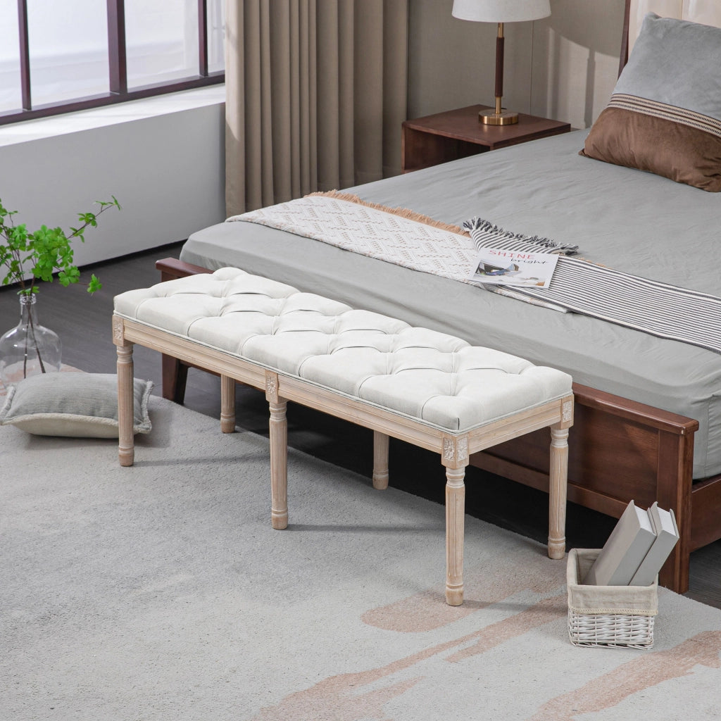 Pouf imbottito per letto ¨C zephmum ¨C rivestimento tessuto beige piedi in legno massello