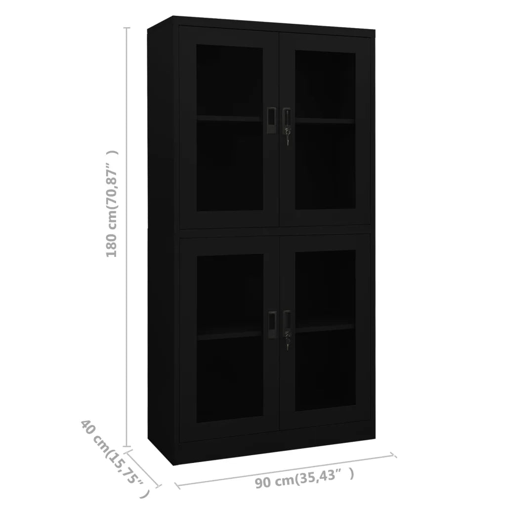 Armadio per Ufficio Nero 90x40x180 cm in Acciaio e Vetro 335940