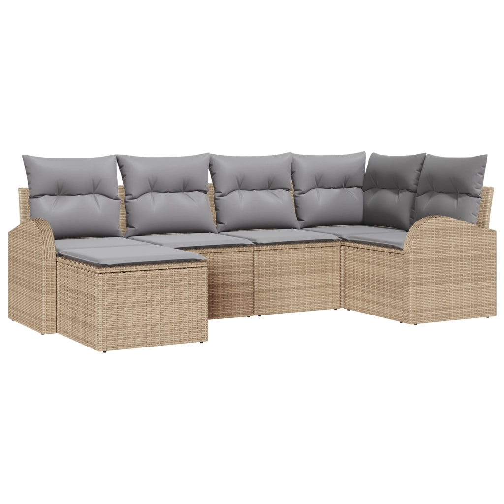 Set Divano da Giardino 6 Pezzi con Cuscini Beige Rattan Polietileno