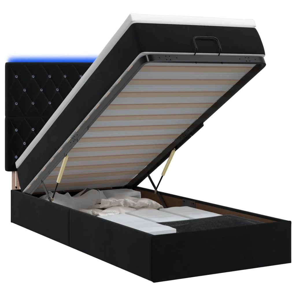 Letto Ottomano con Materasso e LED Nero 100 x 200 cm Velluto 3458213