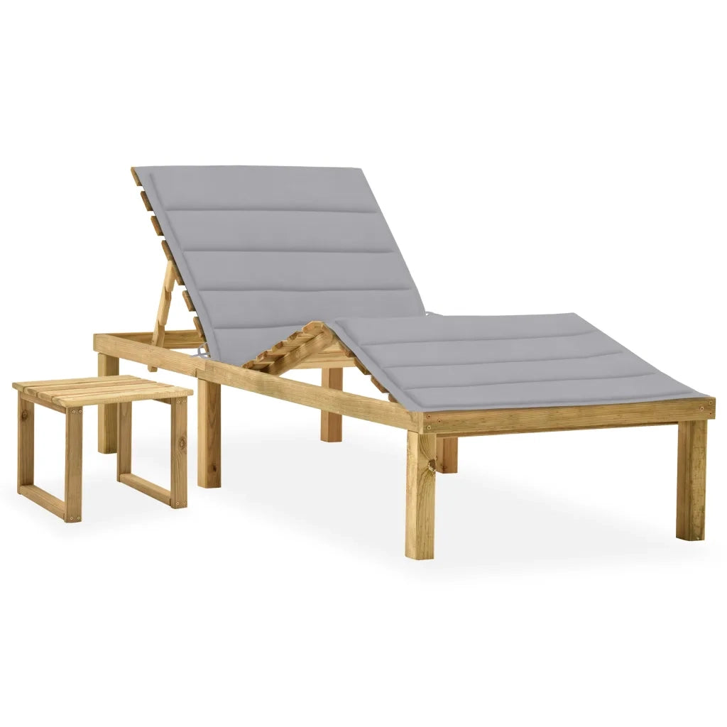 Lettino da Giardino con Tavolino Cuscino Legno Pino Impregnato cod mxl 44904