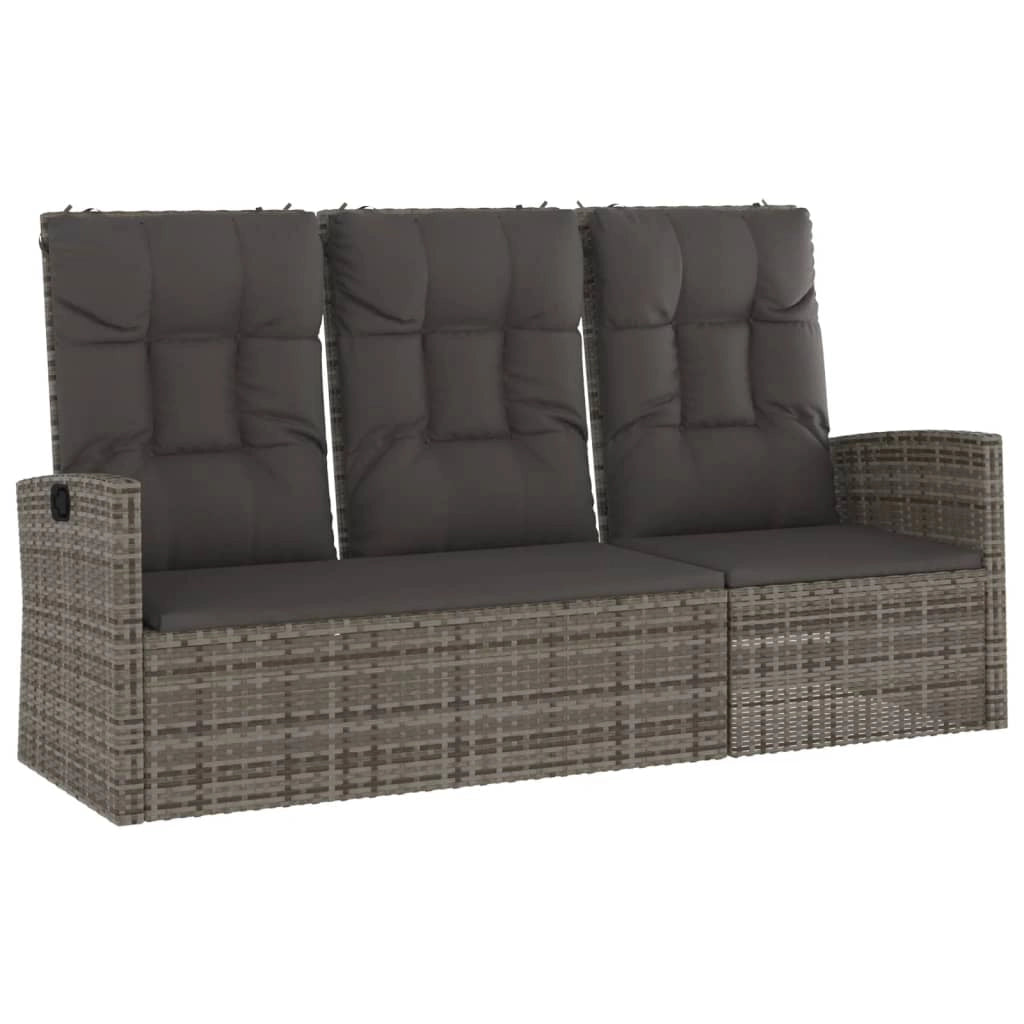 Panchina da giardino arredo esterno per patio panchina reclinabile da terrazza con cuscini grigi 173 x 62 x 95 cm resina intrecciata 02_0011738