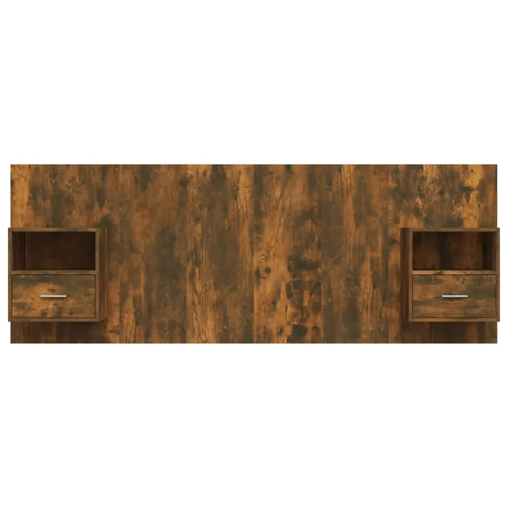 Testiera Letto con Comodini Rovere Fumo in Legno Multistrato 3115697