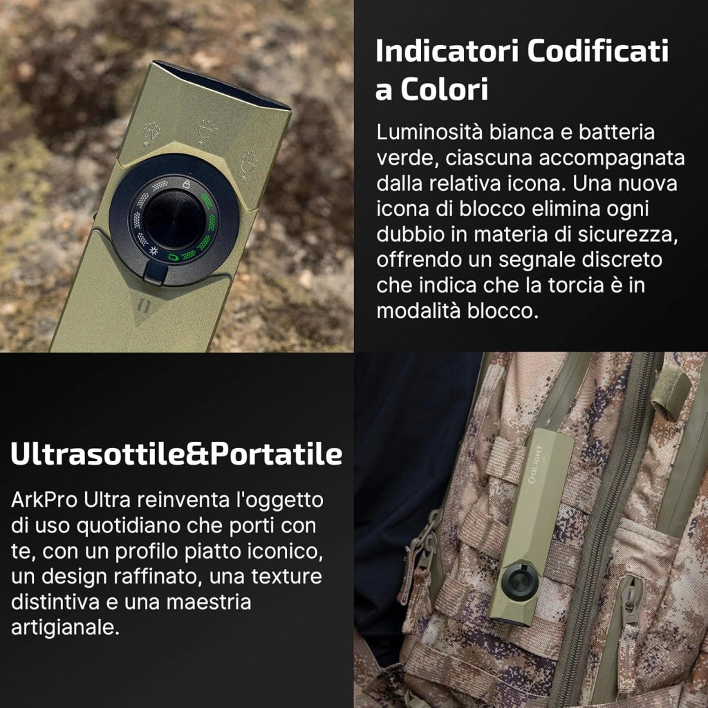 ArkPro Ultra 1.700 Lumen Torcia Manuale Ricaricabile a 4 in 1 con LED Bianco, Luce UV e Luce Verde, con ArkBeat, Perfetta per Controlli, Lavori e Posizionamento (Verde Oliva)