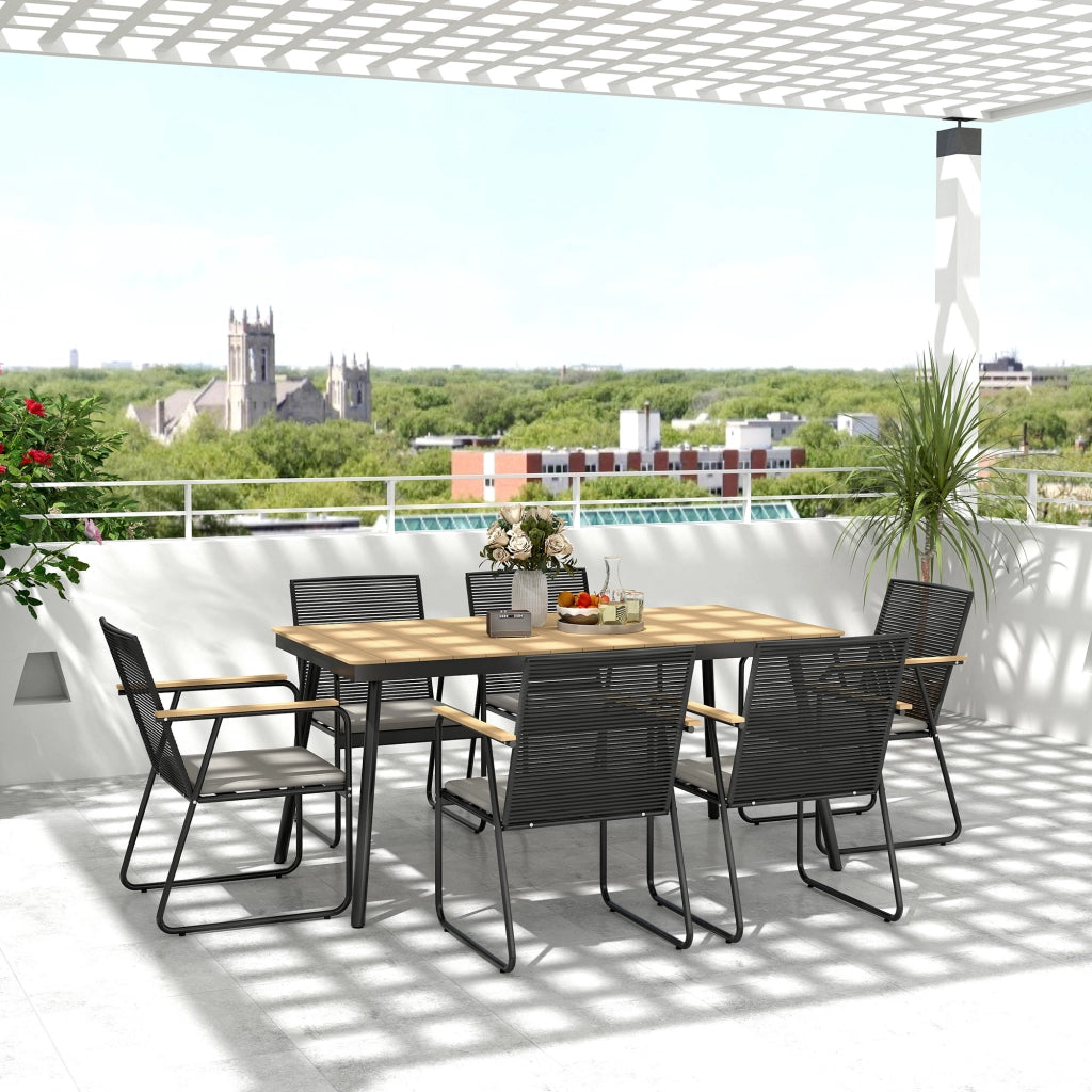 Tavolo da pranzo allungabile con 6 sedie ¨C Minimal ¨C Legno naturale e nero 180x90x75 cm