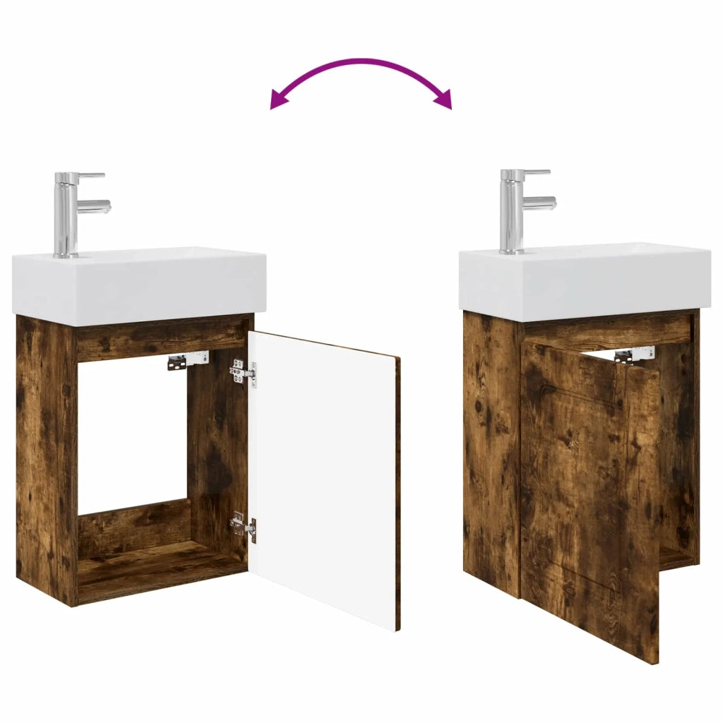 Mobile bagno con rubinetto Rovere Fumo 45,5 x 22,5 x 84 cm 889466