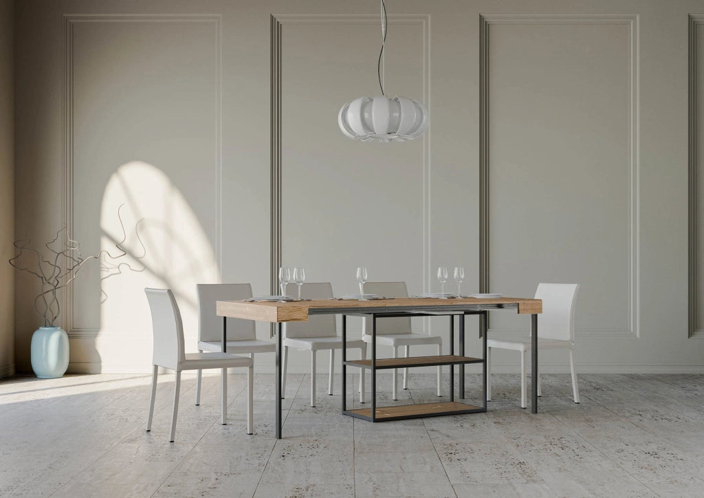 Consolle Allungabile in Legno e Ferro H77x40x90/300cm Plano Quercia Classica