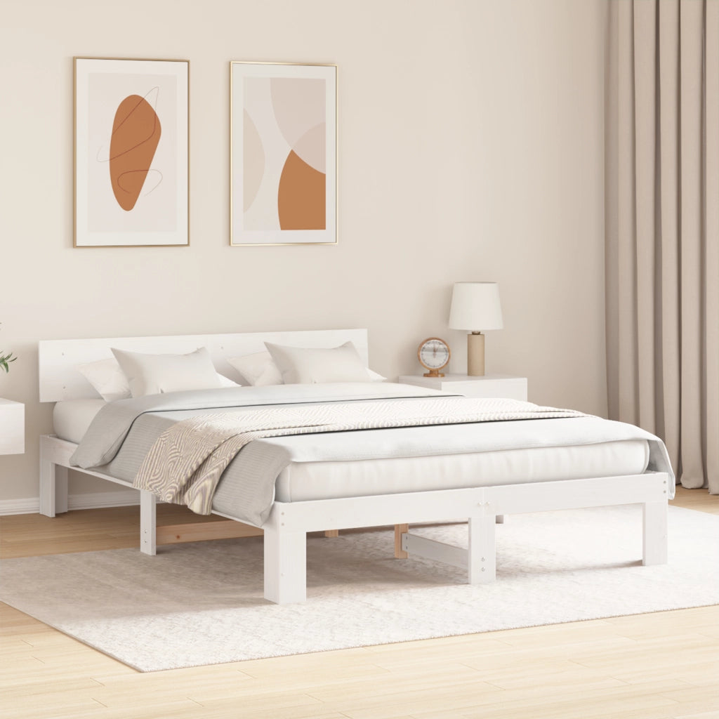 Struttura letto con testiera bianca 140x200 cm Legno massello di pino