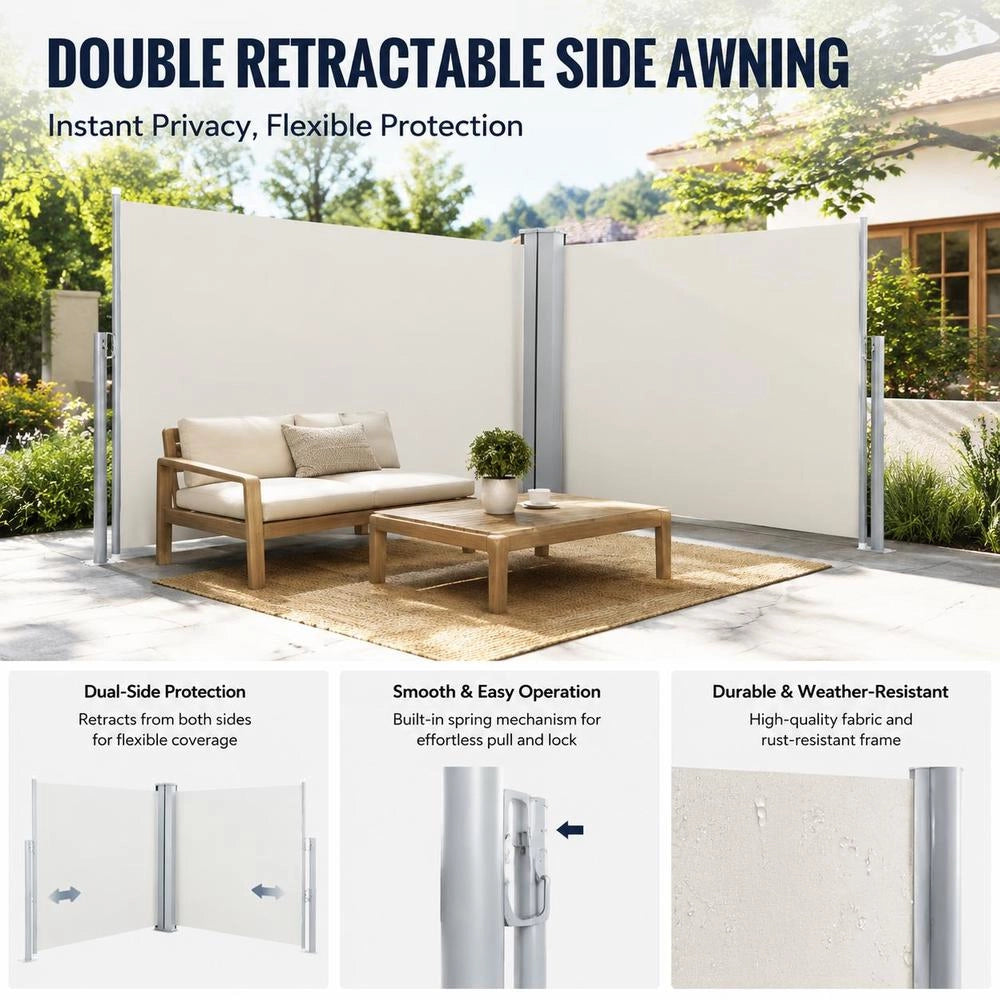 Extendable Side Awning, Cream White, 100 X 600 Cm