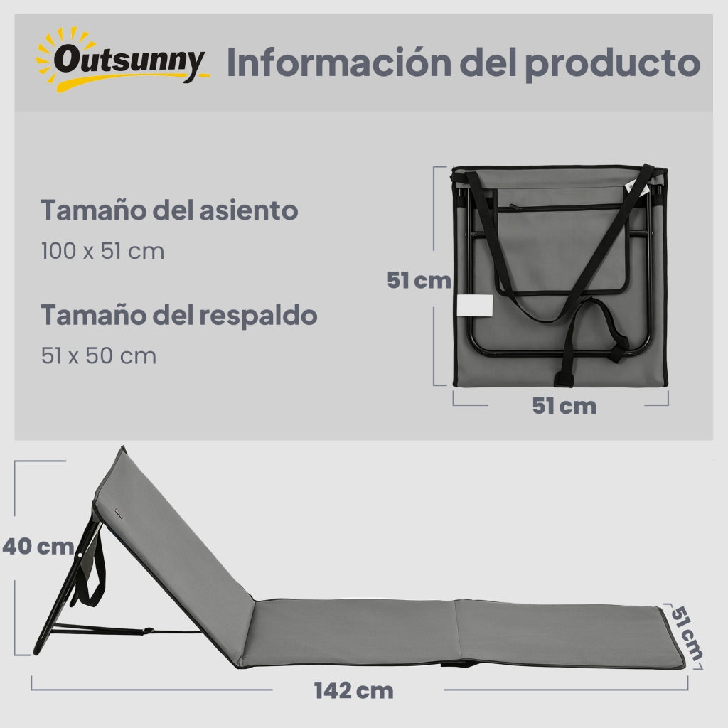 Set di 2 Sedie da Spiaggia Pieghevoli con Schienale Reclinabile ¨C zephmum ¨C Grigio 142x51x40 cm