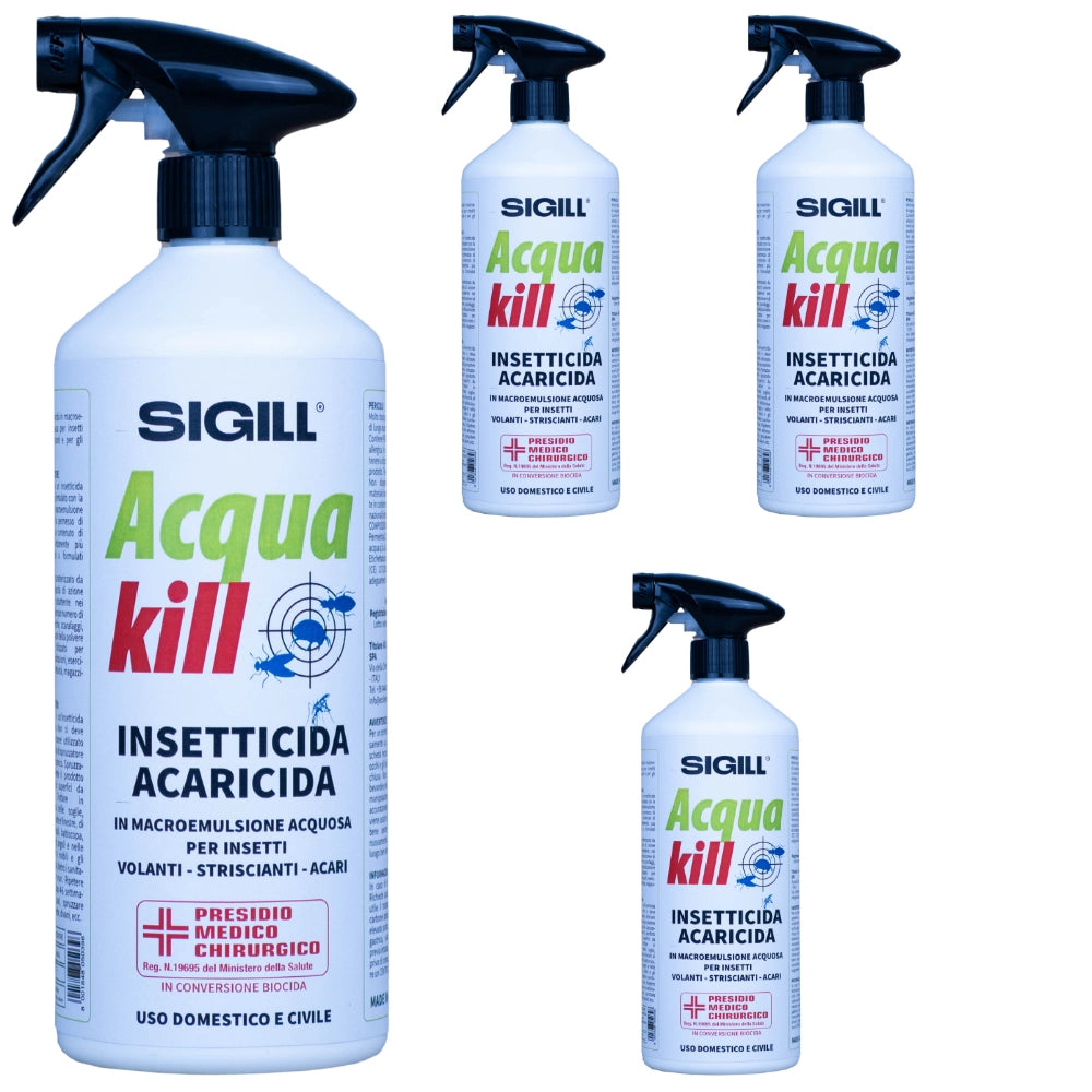 Insetticida acaricida acqua kill insetti striscianti volanti acari 750ml 4 pezzi