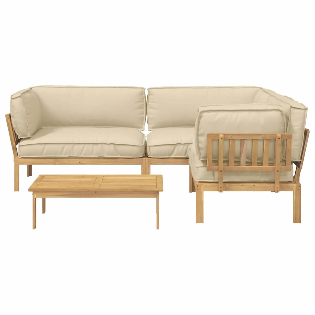 Set di divani con cuscino 4 pcs Beige Legno di Acacia Massello 3418367