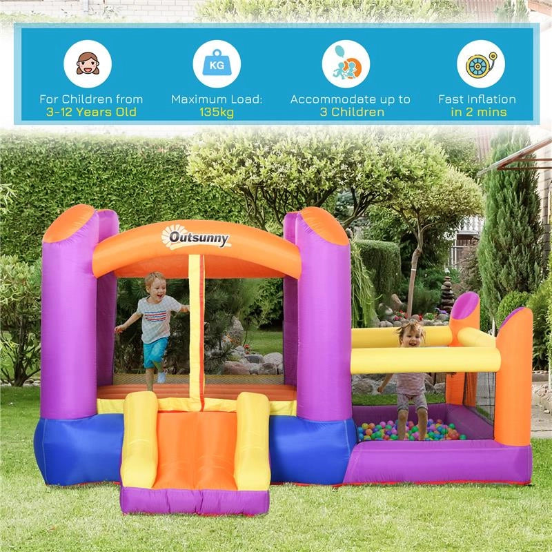 CASTELLO GONFIABILE PER BAMBINI CON SCIVOLO E PISCINA MULTICOLOR