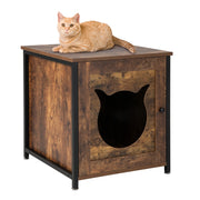Tavolino multiuso per gatti con porta ingresso a forma di gatto, Mobile decorativo per lettiera per gatti Marrone-Lettini e divanetti