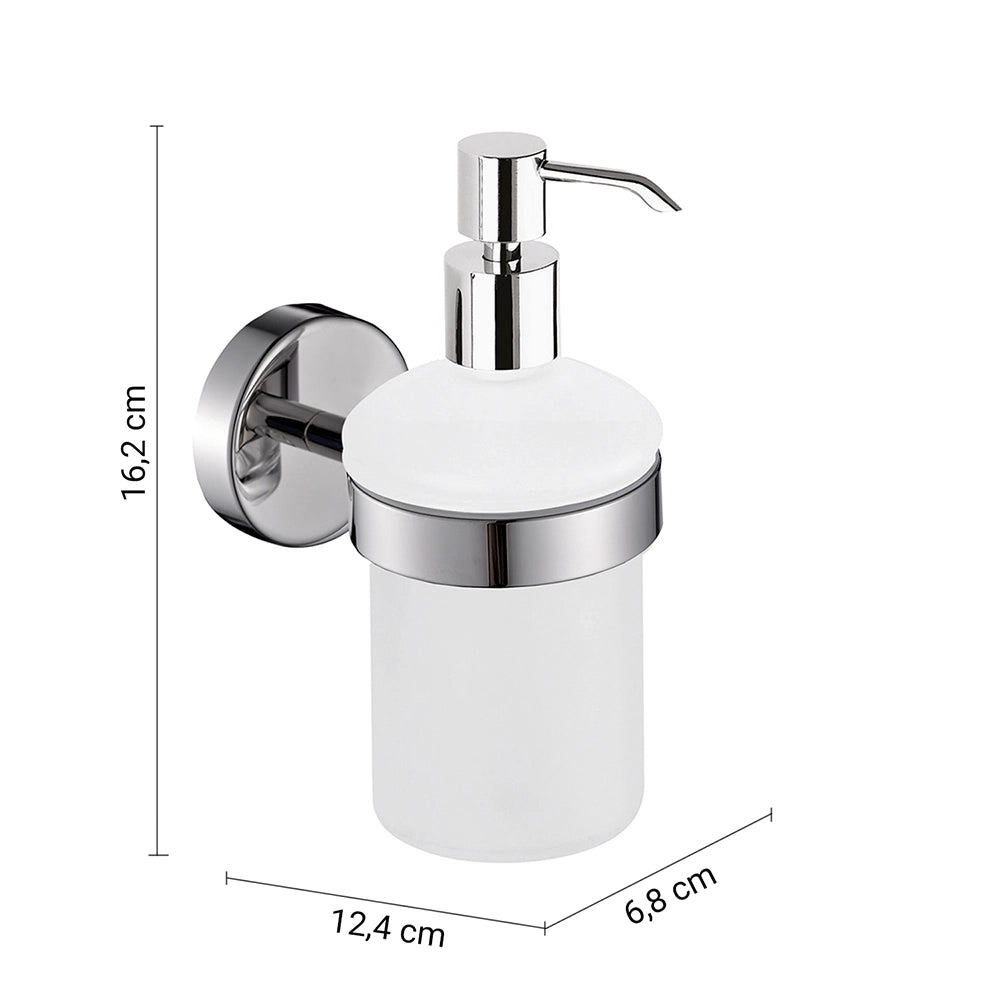Dispenser dosasapone a muro Gedy in vetro satinato e acciaio inox cromato | Project