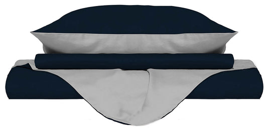 Copripiumino con Sacco e Federe Doubleface Blu Scuro/Grigio Chiaro 1 Piazza e Mezzo