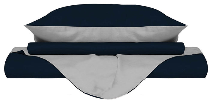 Copripiumino con Sacco e Federe Doubleface Blu Scuro/Grigio Chiaro 1 Piazza e Mezzo
