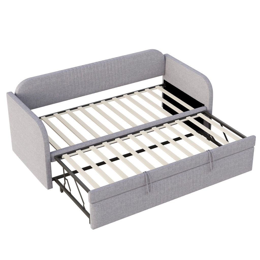 DESMIU Divano letto 90 × 190 cm 2 posti con struttura sollevabile e righe verticali, senza materasso, grigio chiaro