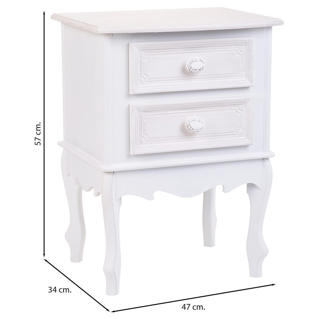 Comodino in legno con 2 cassetti bianchi 42x34x57.h cm