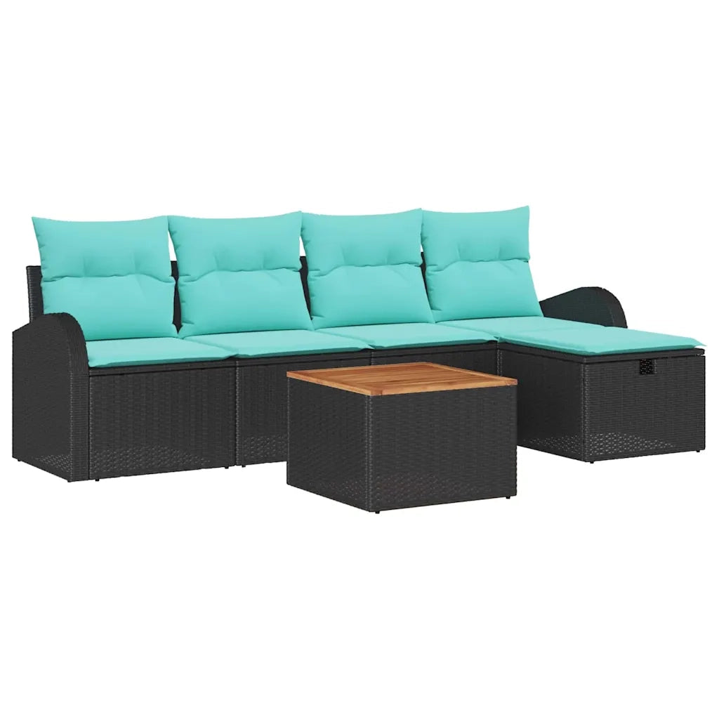 Set Divano da Giardino con cuscino 6 pcs Nero Poly Rattan 3360840