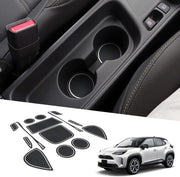 Protezione Antiscivolo per Toyota Yaris Cross SUV 2021-2023, Set di 14 Mattonelle Antiscivolo in Gomma per Console Centrale, Supporto Braccio in Gomma, Orecchioni Antiscivolo per Porta, Mattonelle Antiscivolo per Porta in Gomma.