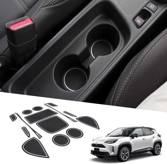 Protezione Antiscivolo per Toyota Yaris Cross SUV 2021-2023, Set di 14 Mattonelle Antiscivolo in Gomma per Console Centrale, Supporto Braccio in Gomma, Orecchioni Antiscivolo per Porta, Mattonelle Antiscivolo per Porta in Gomma.
