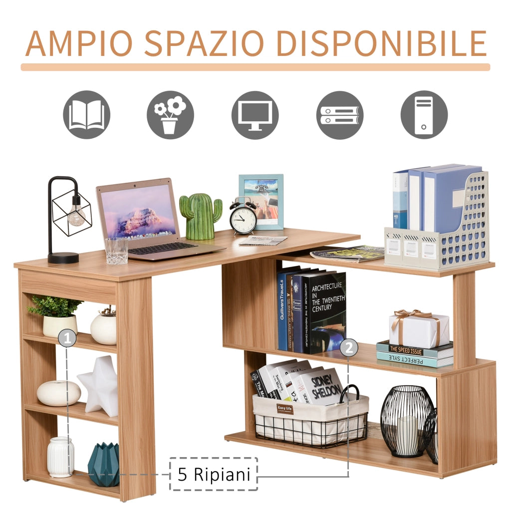 Easycomfort Scrivania Computer PC Angolare con Design a L Girevole a 5 Ripiani per Casa e Ufficio, Tavolo da Pranzo in Legno, 120x110x74.5 cm