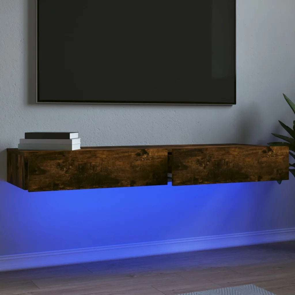 Mobili Porta TV con Luci LED 2 pz-Credenza per TV Rovere Fumo 60x35x15,5 cm