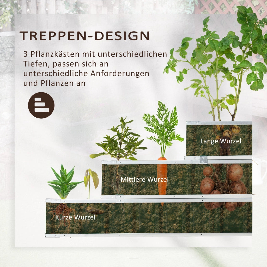 Hochbeet da giardino 3 livelli in acciaio con segnali piante ¨C zephmum ¨C 118x118x62 cm