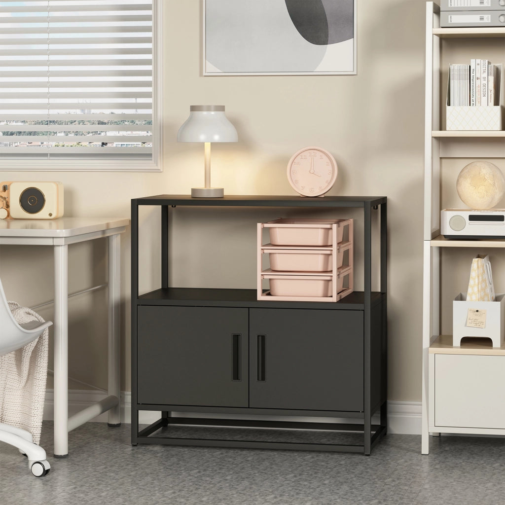 Armadio da Ufficio Hailuoto per Archivio 82 x 80 x 40 cm Acciaio Nero [en.casa]
