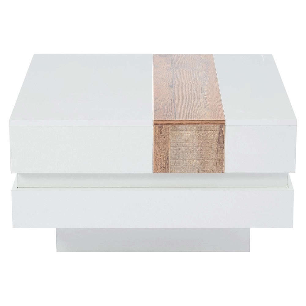 Tavolino da Salotto Quadrato con Ripiano e Vano Contenitore ¨C MINIMAL ¨C Bianco Lucido, 70x70x39