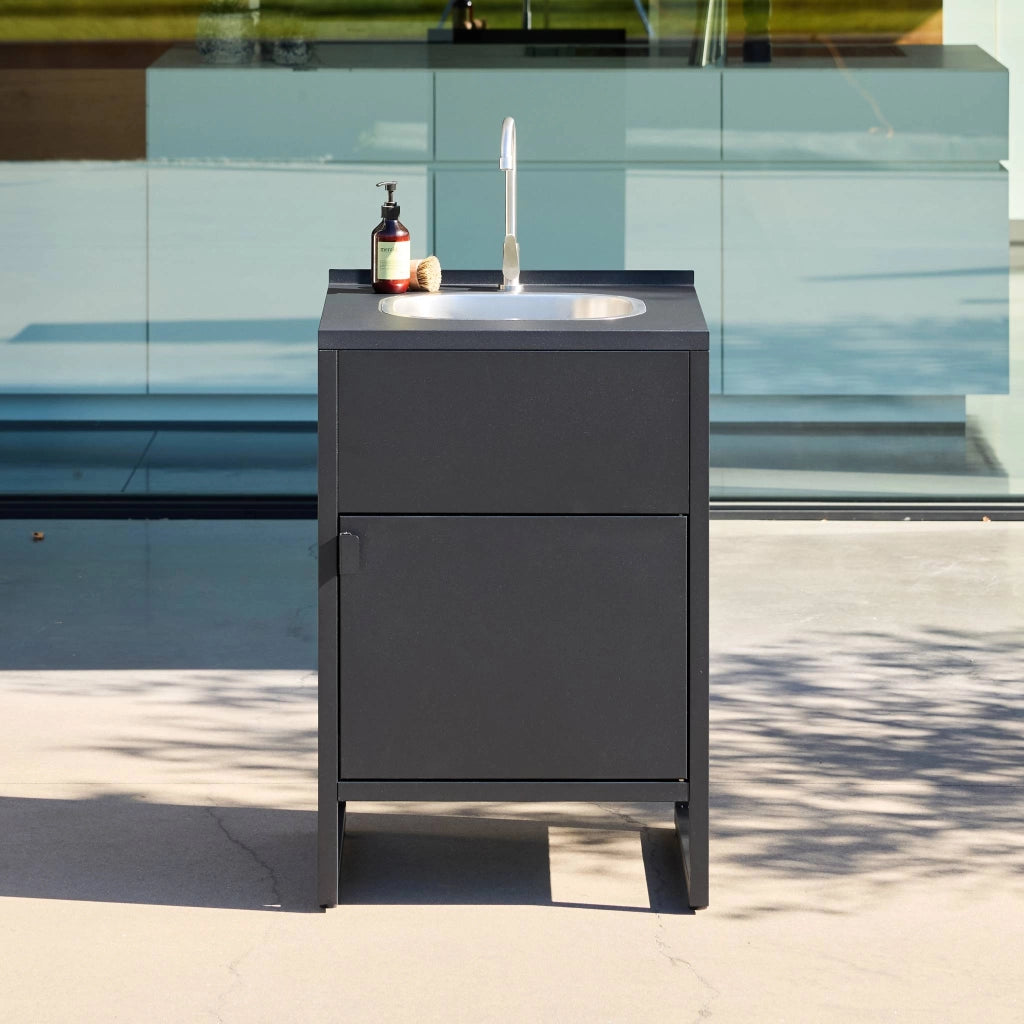 Cucina esterna in acciaio con lavello e 1 porta, 60cm, nero